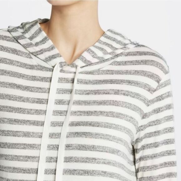 Market & Spruce Perine Pocket Gray Stripe Hooded Long Sleeve Pullover Top - Picture 2 of 15